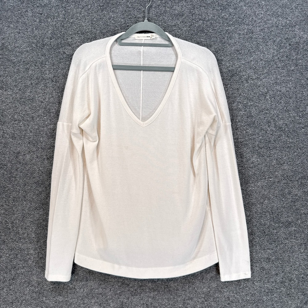 Rag & Bone Shirt Women Small White Long Sleeve Knit Drop Shoulder Minimalist